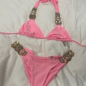 Beach Bunny Pink Bikini with Jewel Accents
